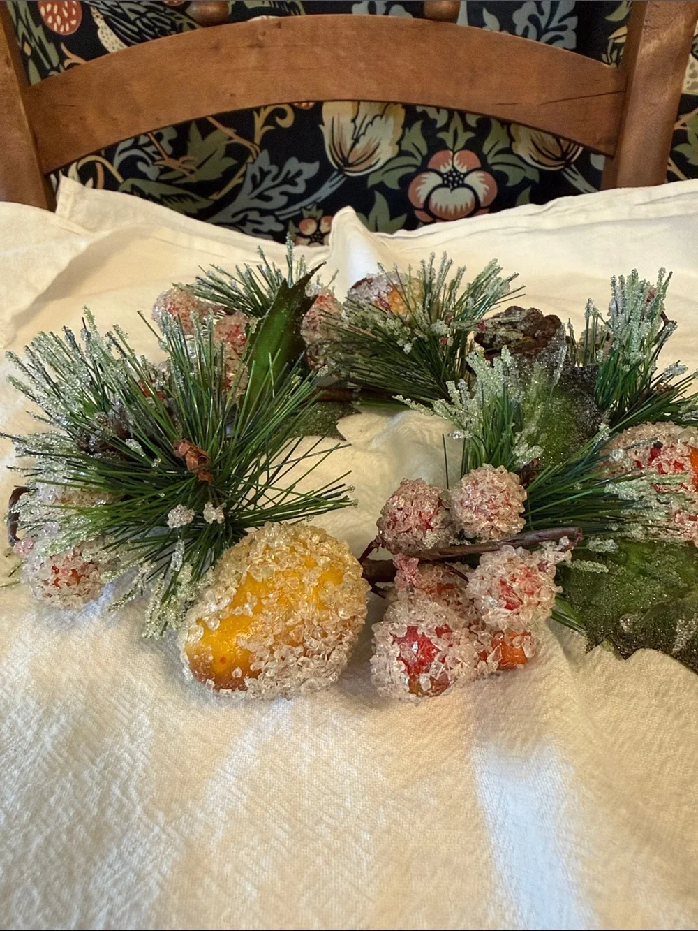Vintage Sugared Fruit Candle Wreath Christmas and Party Lite Pillar Candle